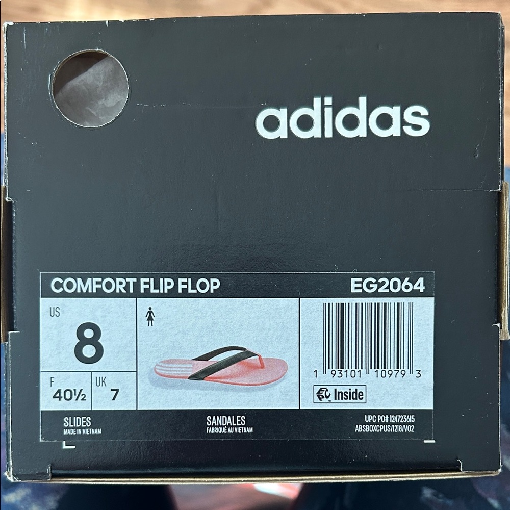 adidas Coral Pink and Black Thong Sandals - Picture 2 of 2